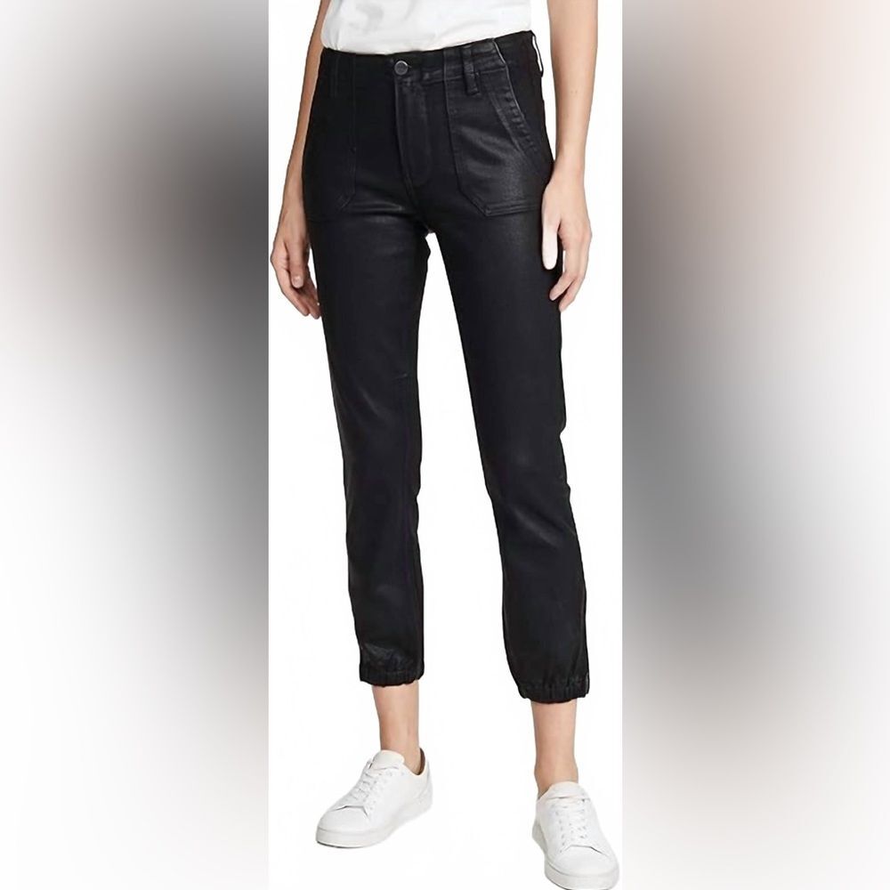 PAIGE Jeans Mayslie Luxe Coated Joggers | Size 32 | Black Fog